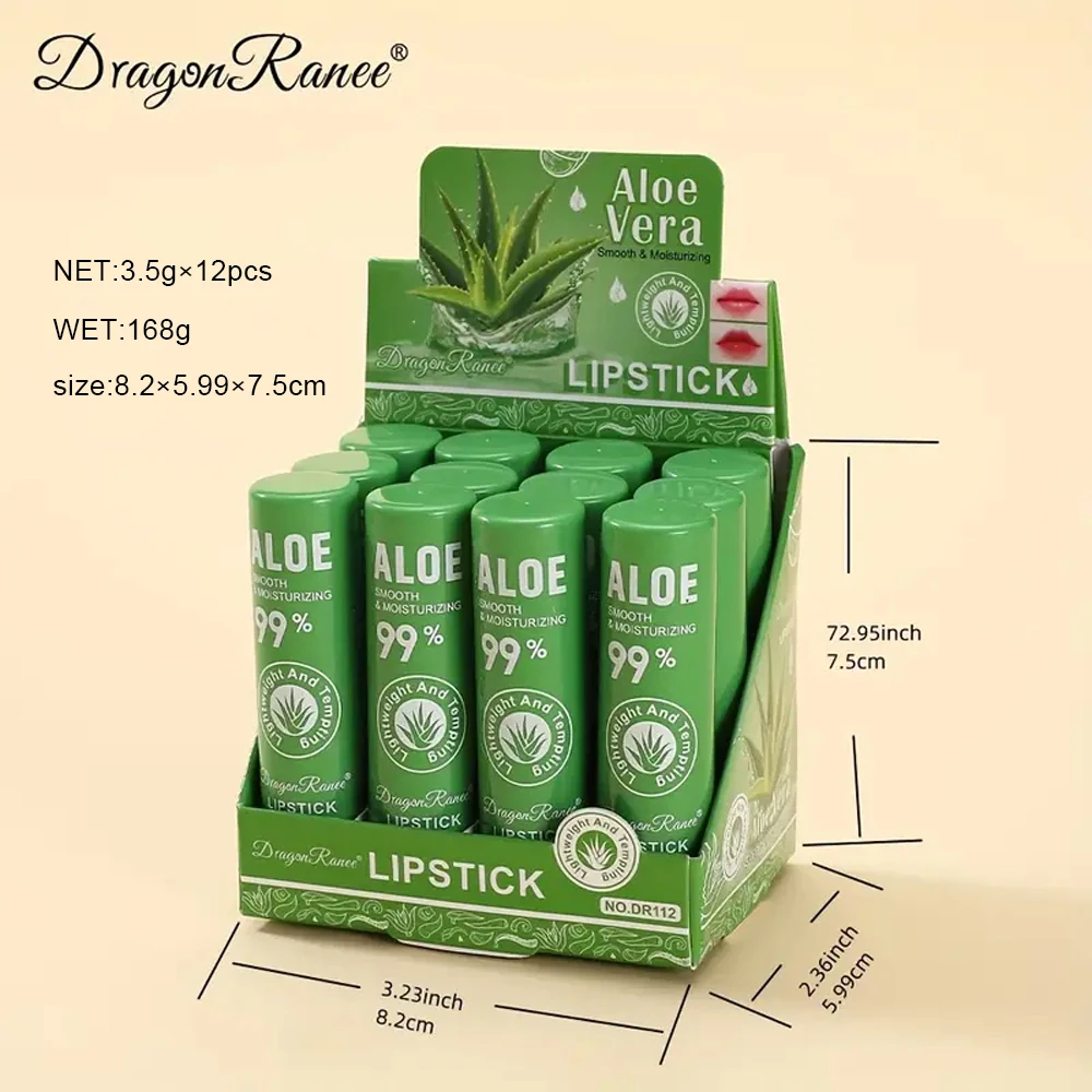 12-Piece Aloe Vera Lip Balm Set Long-Lasting Moisturizing Non-Stick Waterproof Color-Changing Jelly Lipstick Containing Plant Squalane Suitable for All Skin Types