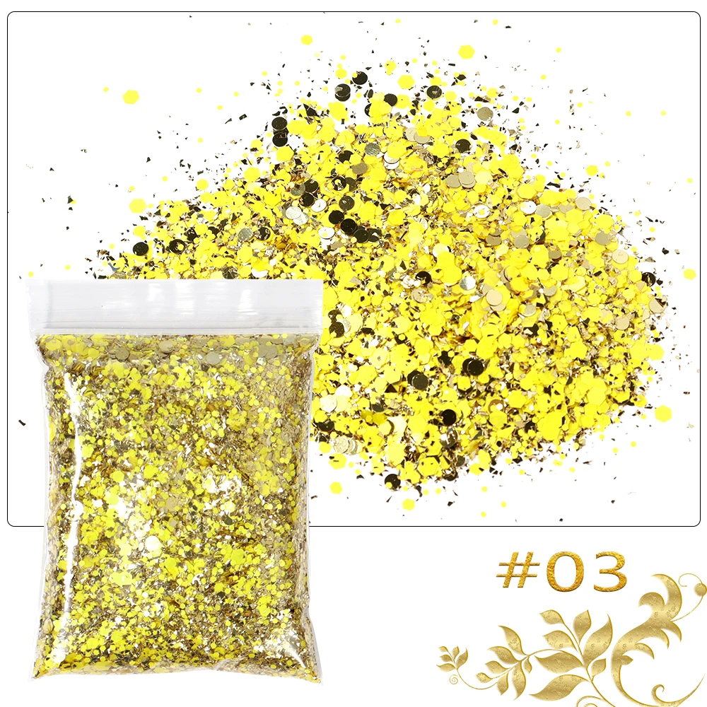 Nail Glitter 50g/bag Holographic Chunky Princess Series Gold Cosmetic Craft for Epoxy Resin Nail Sequins