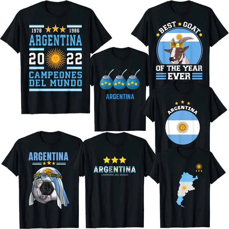 

Argentina 3 Stars Argentinian Flag Tres Estrellas Three Star T-Shirt Best Goat of The Year Ever Graphic Tee Commemorative Gifts