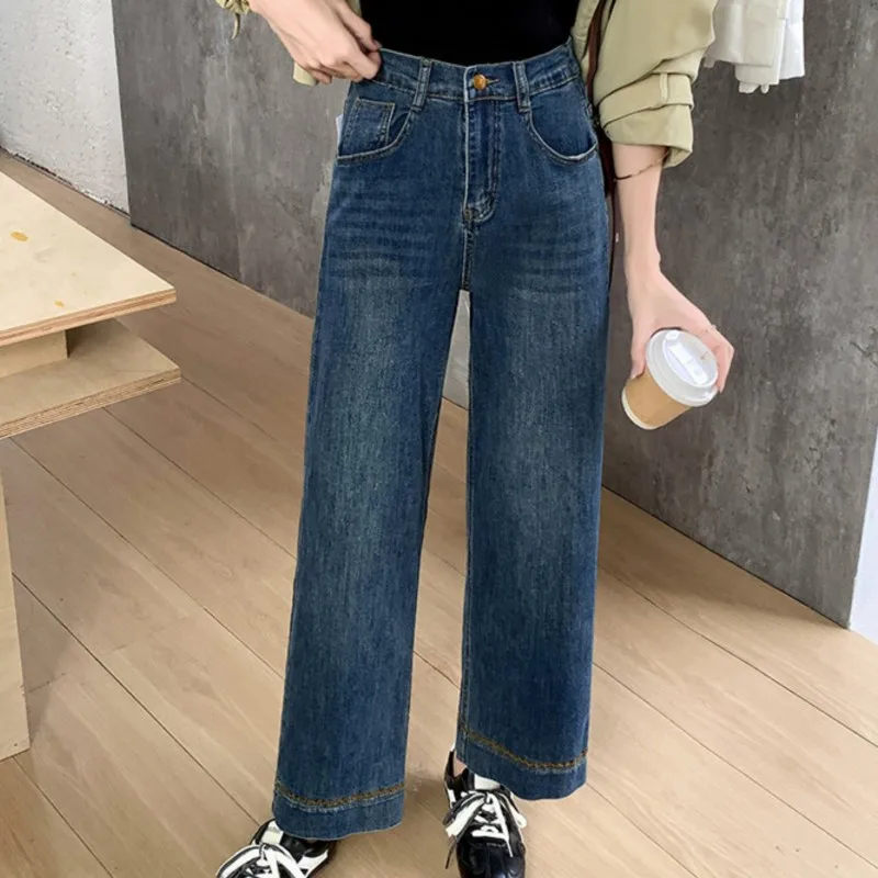 Fashion Plus Size Women's Jeans Autumn Of 2025 Slim Stretch Embroidery Hem Denim Straight Leg Ankle Length Pants 2528