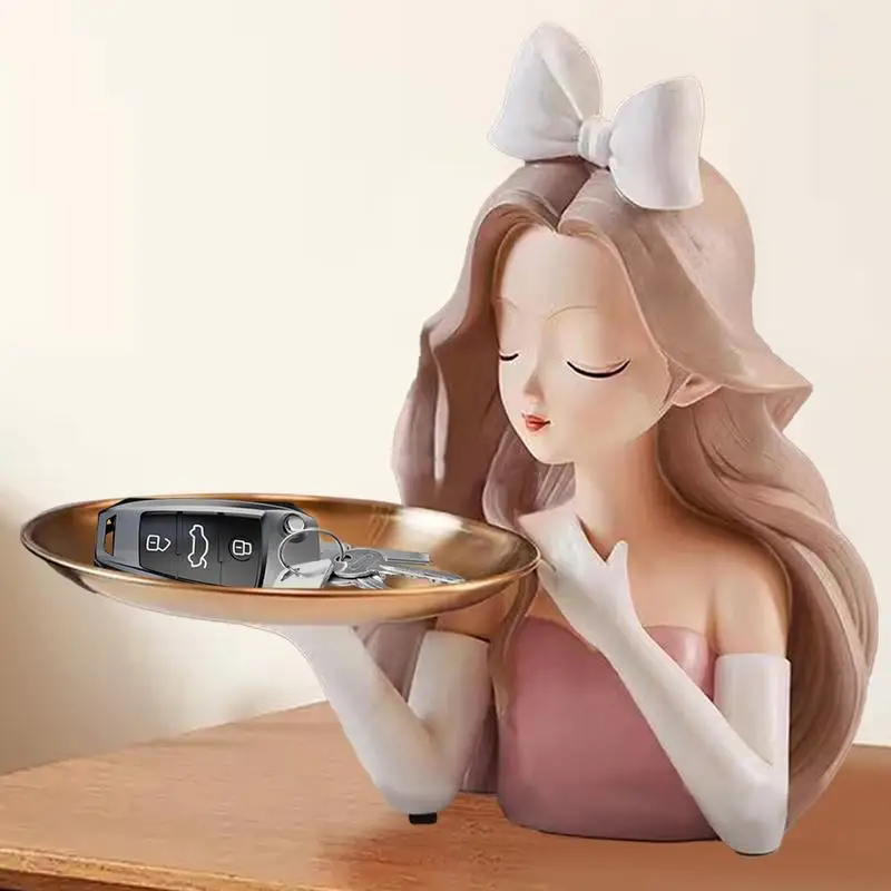 Key Holder For Table Entryway Tray Decorative Trays Candy Tray Key Bowl Resin Girl Statue Jewelry Organizer Collectible 4