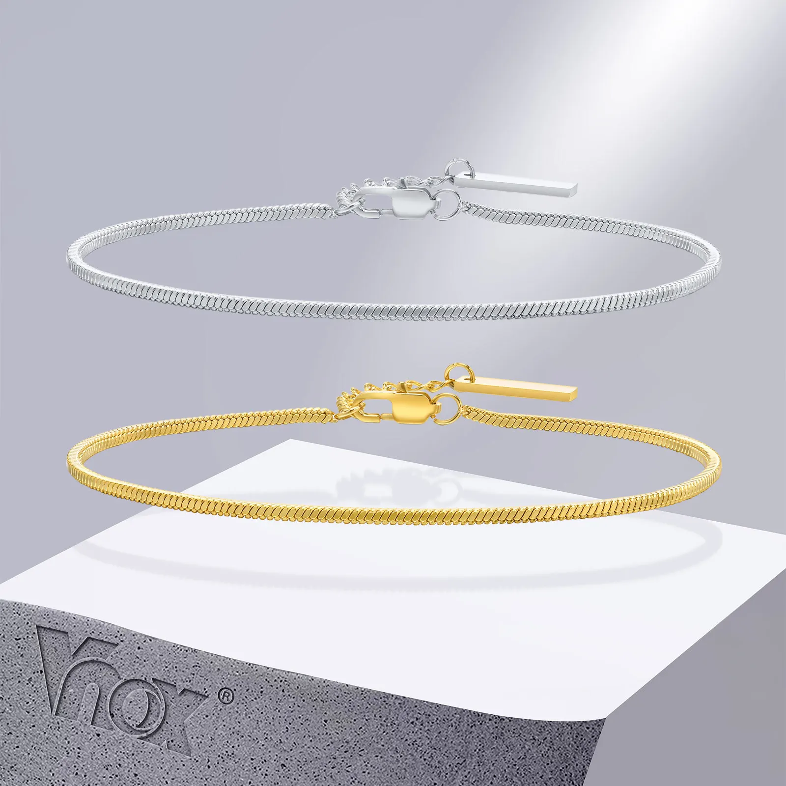 

Vnox Square Snake Chain Bracelets for Men Women, 1.7mm Stainless Steel Links Wristband, Stylish Adjustable Unisex Jewelry
