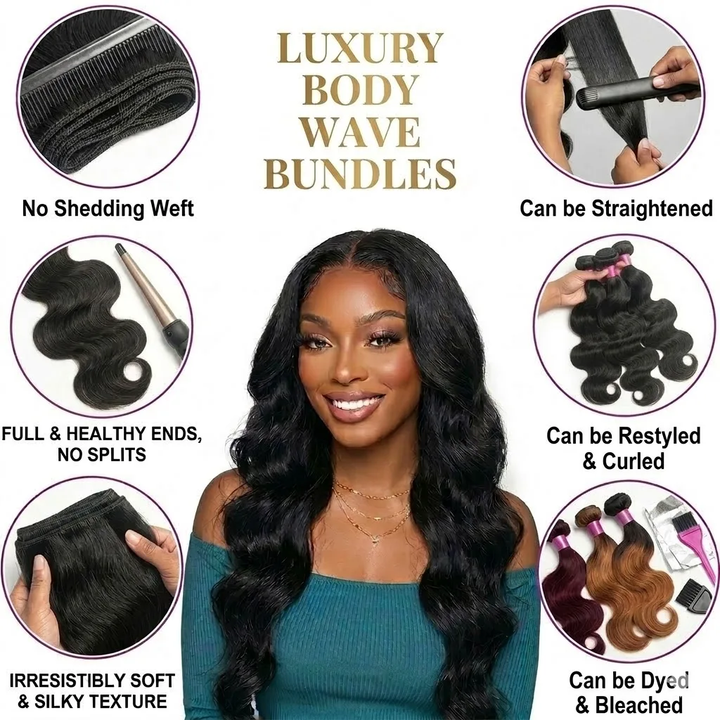 14A Body Wave Bundles Human Hair Brazilian Hair Weave Bundles Natural Black Human Hair Extensions 3 4 PCS Bundles For Women 5