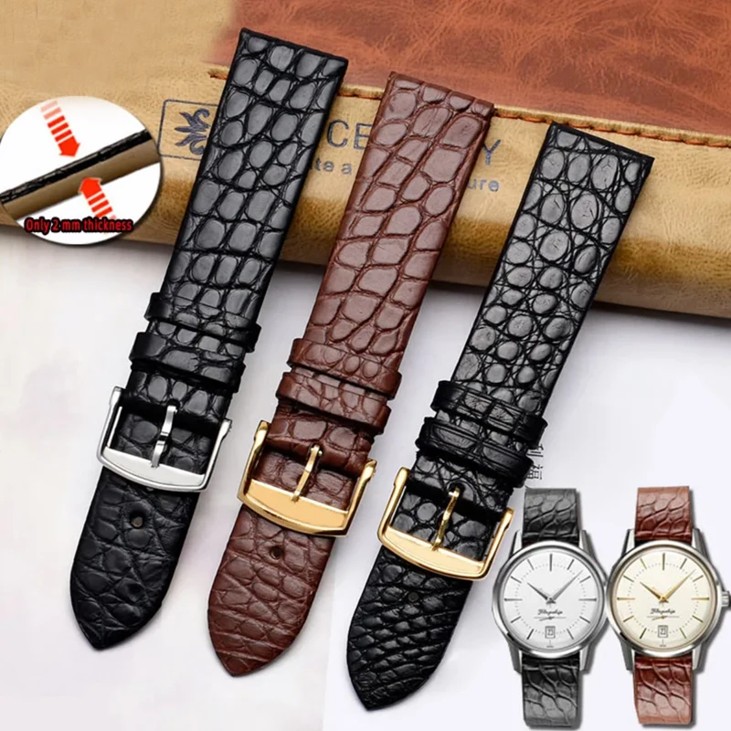

Ремешок из натуральной крокодиловой кожи для наручных часов, роскошный тонкий мужской и женский браслет, 12 13 18 20 22 мм