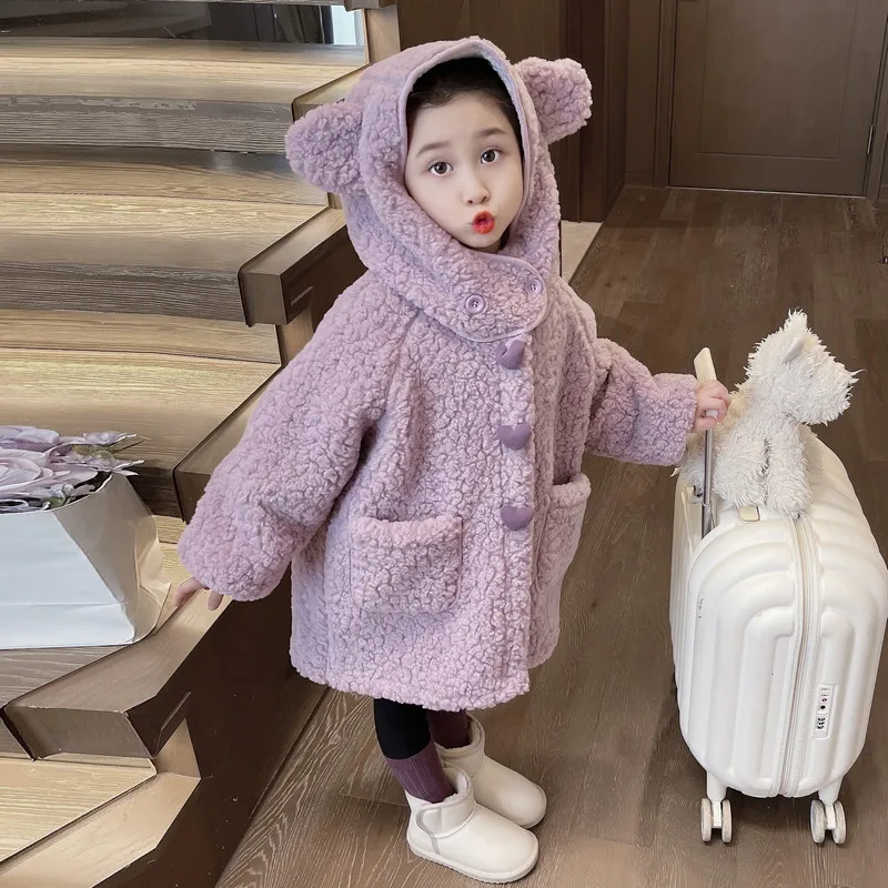 

Girls Coat Jacket Winter Cotton Windbreak 2023 Newest Warm Plus Thicken Furs Overcoat Comfortable Children's Clothing