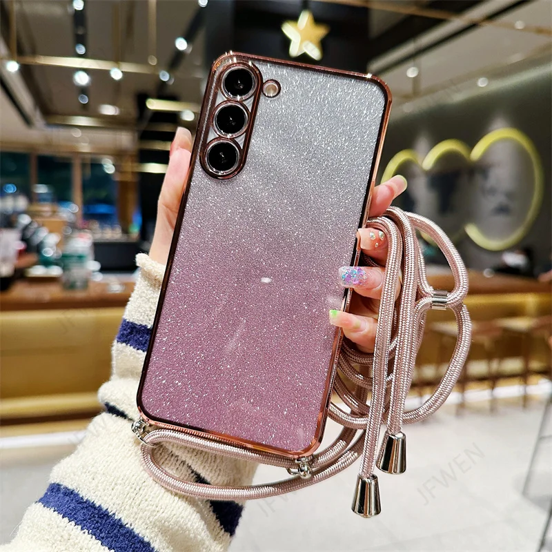 Glitter Crossbody Lanyard Silicone Soft TPU Phone Case - Stylish and Protective Back Cover