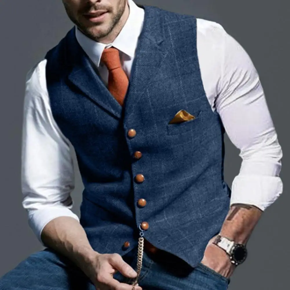 

Fashion Men's Vests Slim Fit Mens Suit Vest Lapel Tweed Plaid V-neck Waistcoat Wedding Party Formal Black Blue Red Blazer