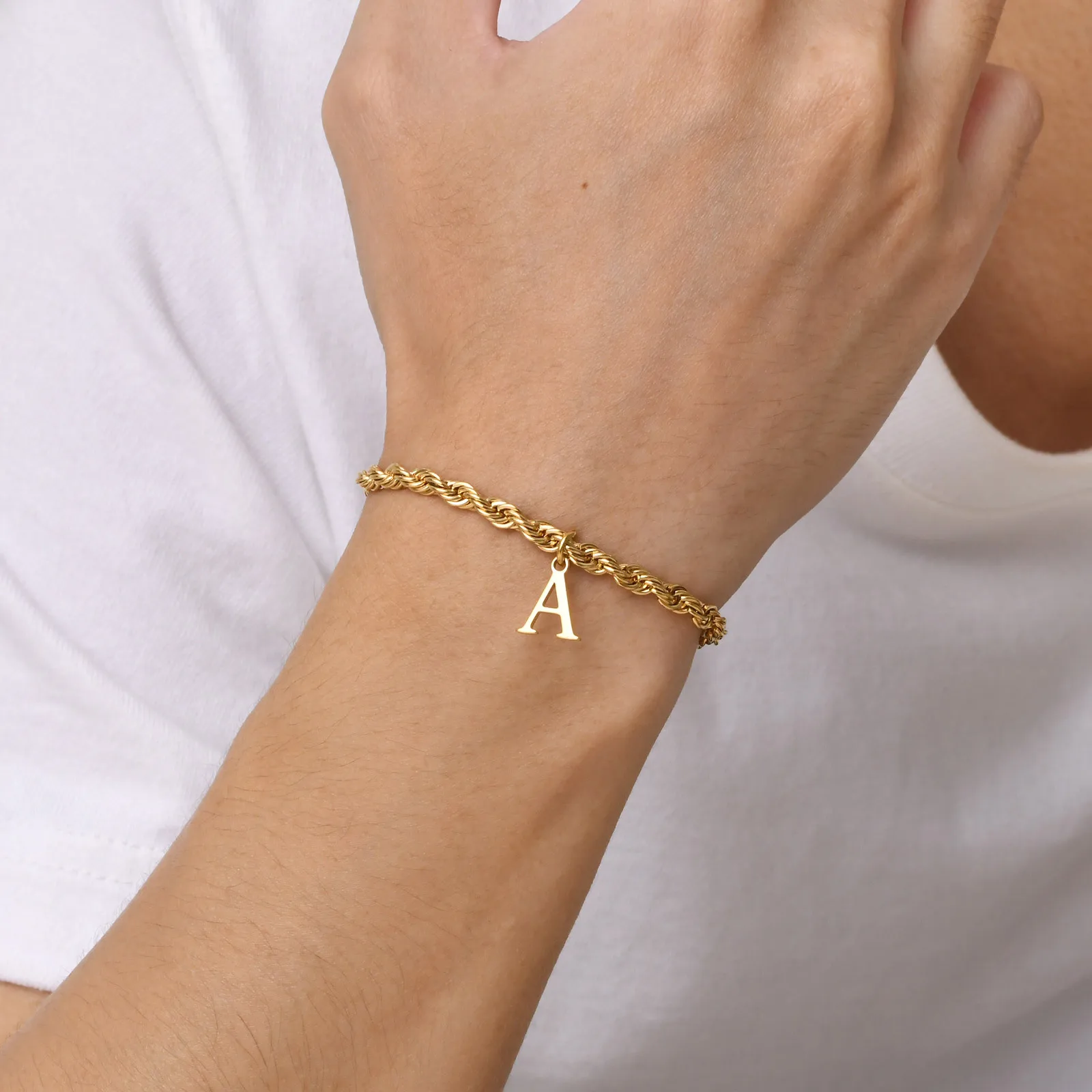 Initialen-Seil-Kettenarmbänder für Männer und Jungen, Alphabet A-Z, 26 Buchstaben, Edelstahl-Kettenglied-Armband, Charakter-Schmuck, Geschenke – Detail 4
