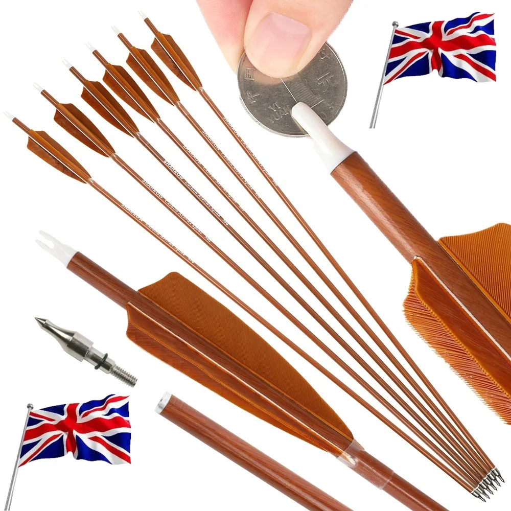 12pcs Mixed Carbon Arrows 30 Inch Spine 500/600 4 Inch Turkey Feather ID6.2mm OD7.8mm for Recurve Compound Bow Hunting Target Shooting Archery