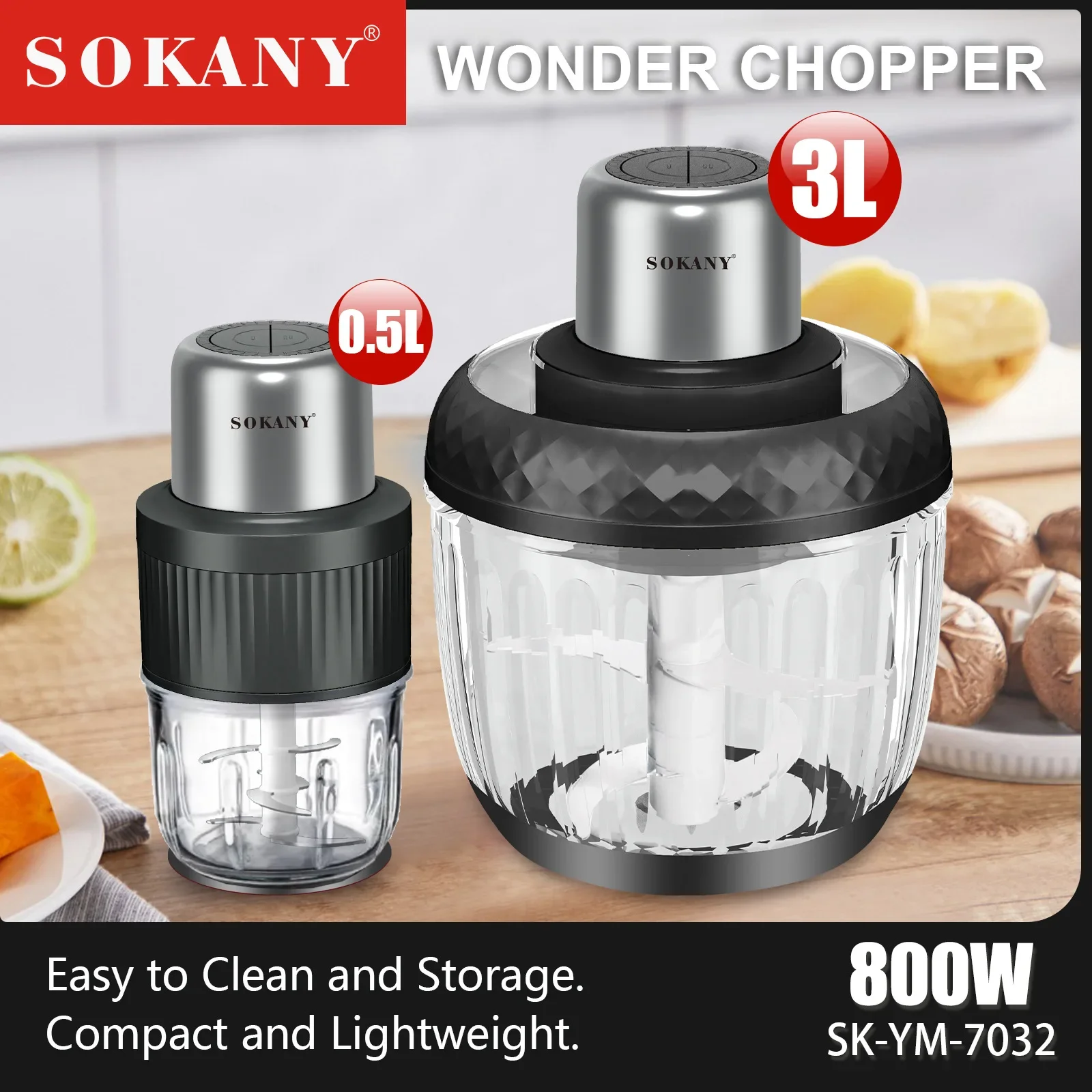 Houselin Food Processor, Electric Food Chopper with 2 Glass Bowls , 800W Copper Motor, for Meat, Vegetables, and Baby Food