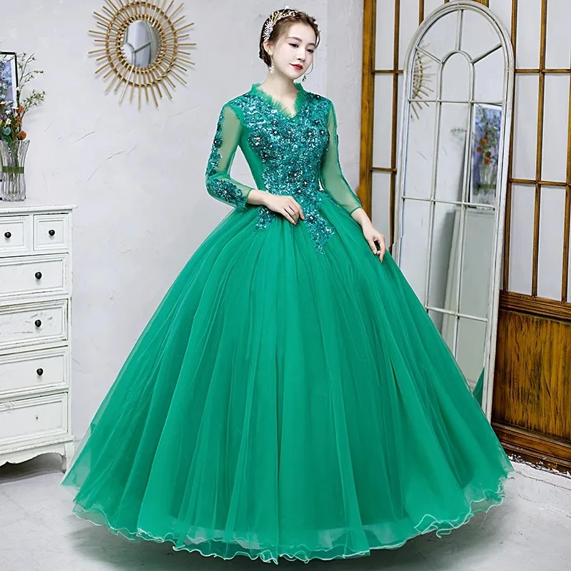 Green Ball Gown Quinceanera Dresses Appliques Tulle Prom Birthday Party Gowns Formal robes de soir&eacute;e