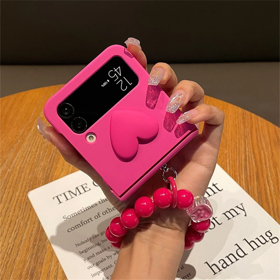 スマホアクセサリー rabbit_xxx Korean 3D Love Heart Rose Red Case with Bunny Ring Beads