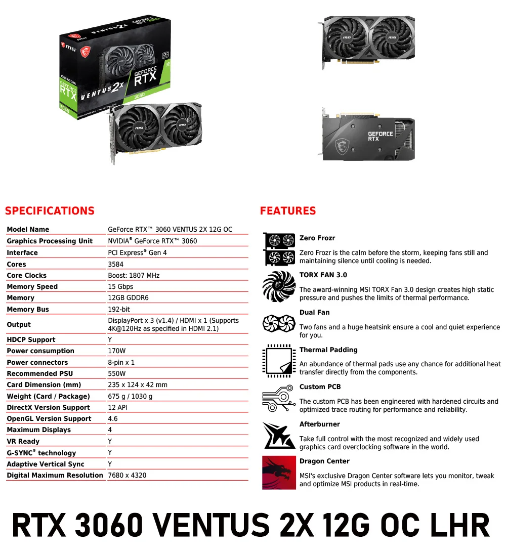 Graphics Card Especificaciones Rtx 3060 GDDR6 Card RTX 3060