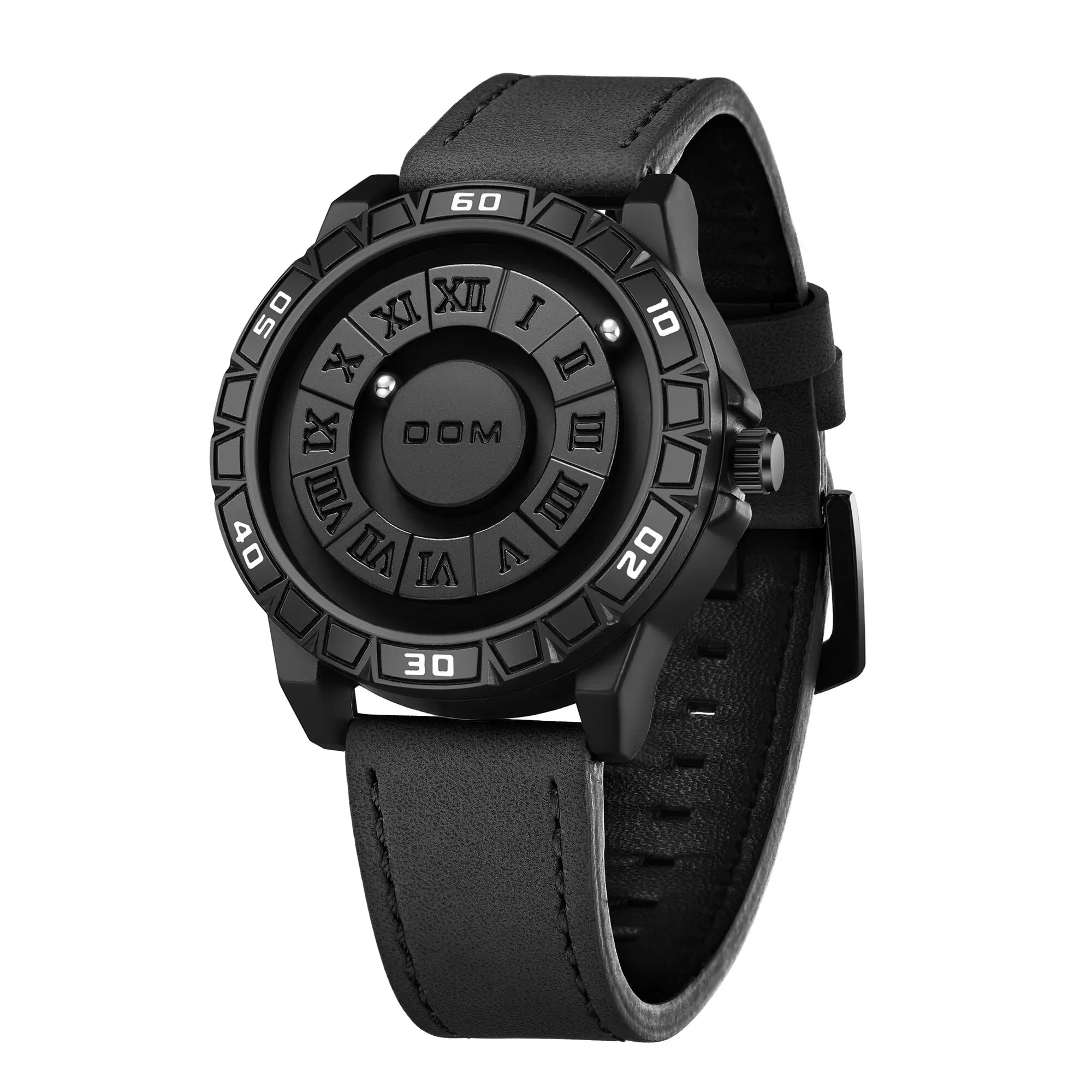 DOM 1726 Men's Quartz Watch Creative Fashion Personality Black Rolling Pointer Magnetic Waterproof Watches for Male Clock Gift images - 6