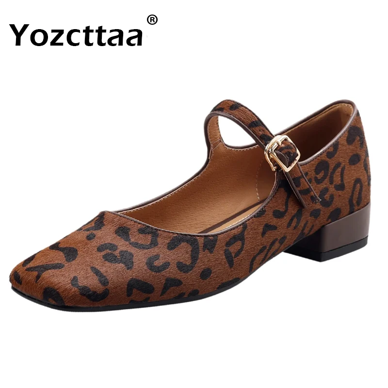 

Туфли Yozcttaa женские на низком каблуке, натуральная кожа, леопардовые, ремешок с пряжкой, повседневная обувь в ретро стиле для офиса, размеры 34-40