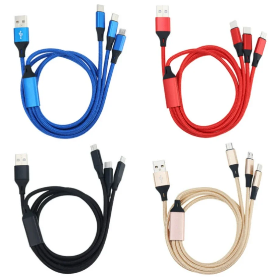

300 шт. нейлоновый 120 см 3 в 1 Micro USB Type C зарядный кабель для iPhone Xiaomi Samsung Huawei мобильный телефон USBC зарядный провод