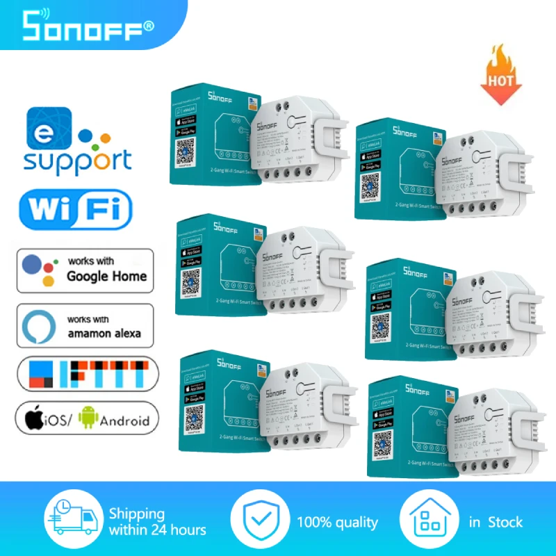 

Смарт-выключатель SONOFF Dual R3/Lite с Wi-Fi, 1/6 шт.
