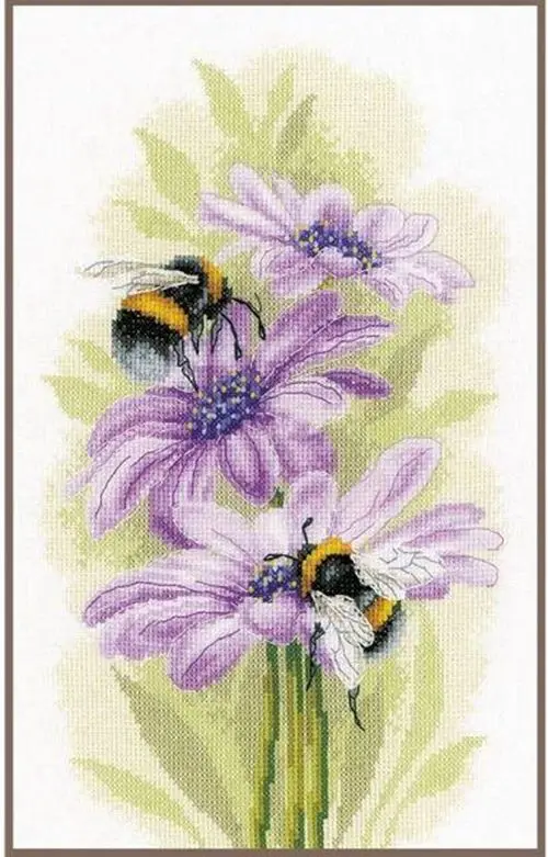 Counted Cross Stitch Kit RS cotton pn-0190652 bees dancing on flowers 28-38