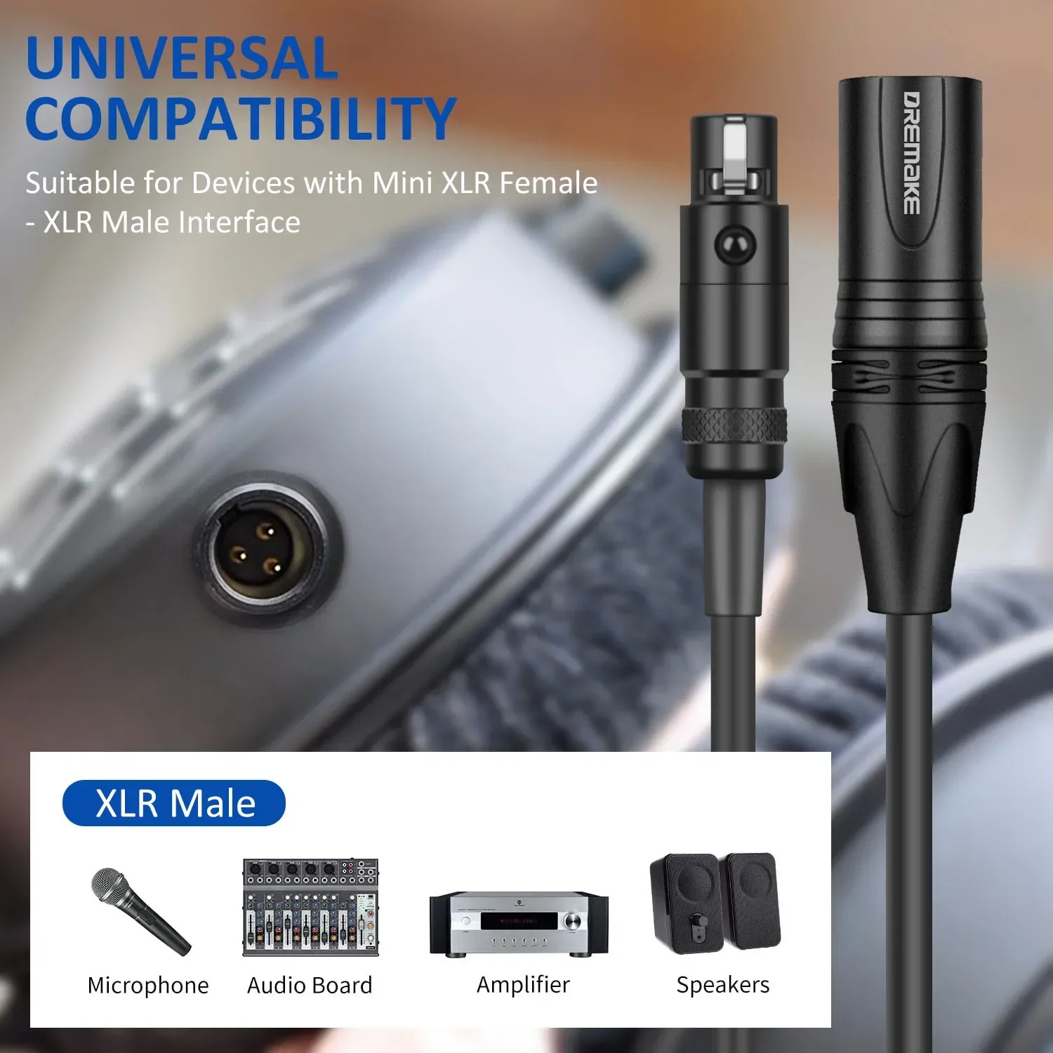Dremake Xlr Macho para Mini Xlr Fêmea Fone de Ouvido Adaptador Cabo Mini Xlr para Xlr Microfone Remendo Cabo para Câmera Xlr a Mini Xlr