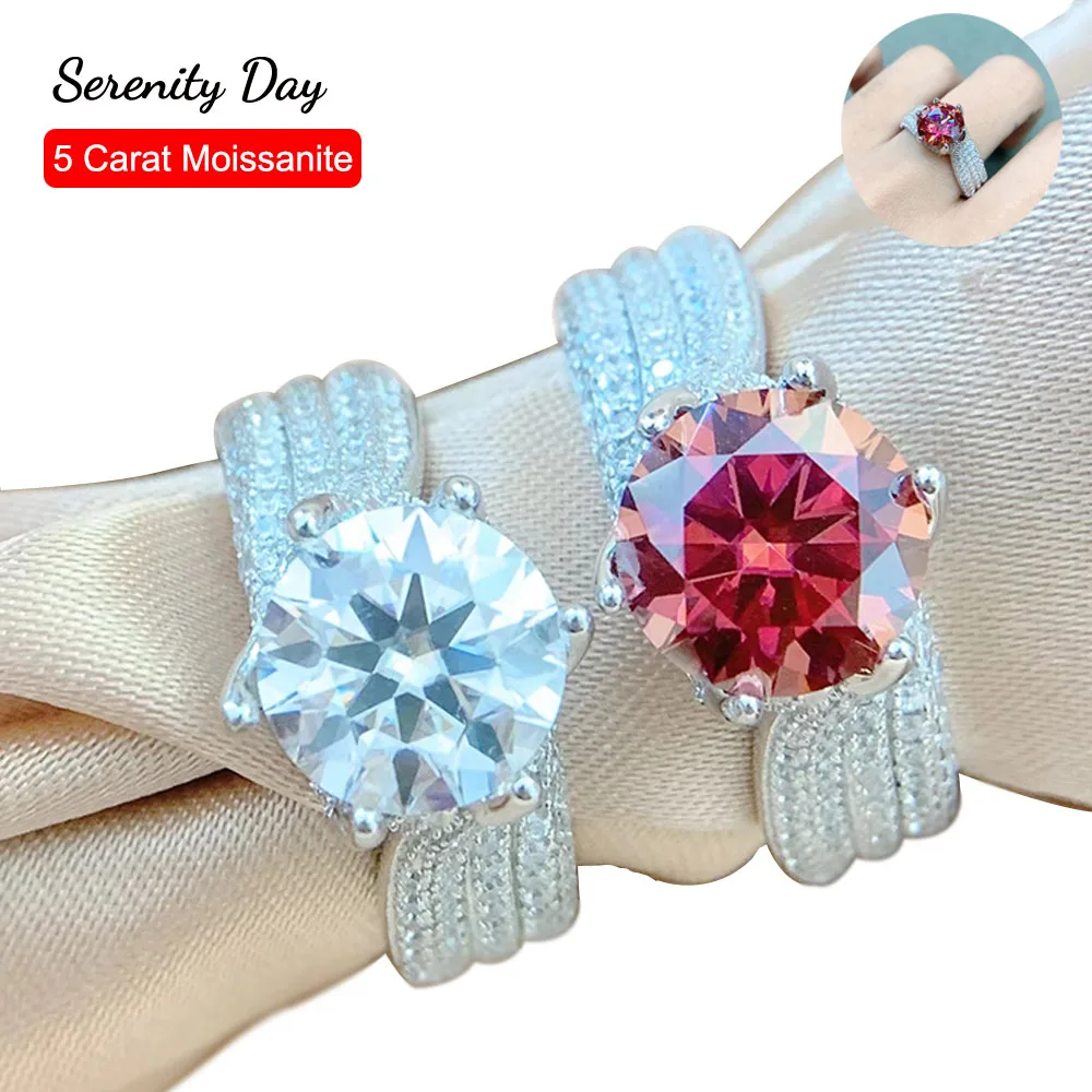 

Serenity Day Six Claw Real Red 5 Carat D Color Moissanite Wedding Ring S925 Sterling Silver Band Plate Pt950 For Women Wholesale