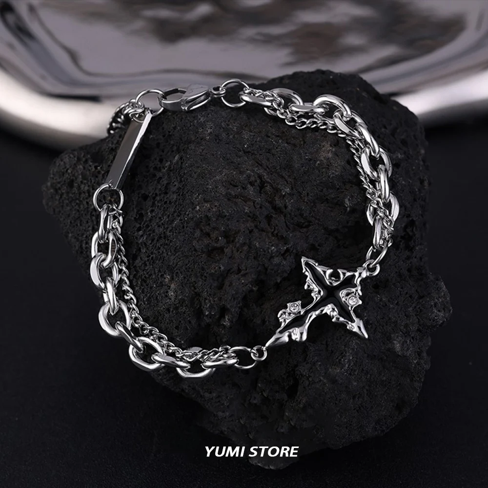 Retro Flame Cross Bracelet For Men Woman Hip Hop Titanium