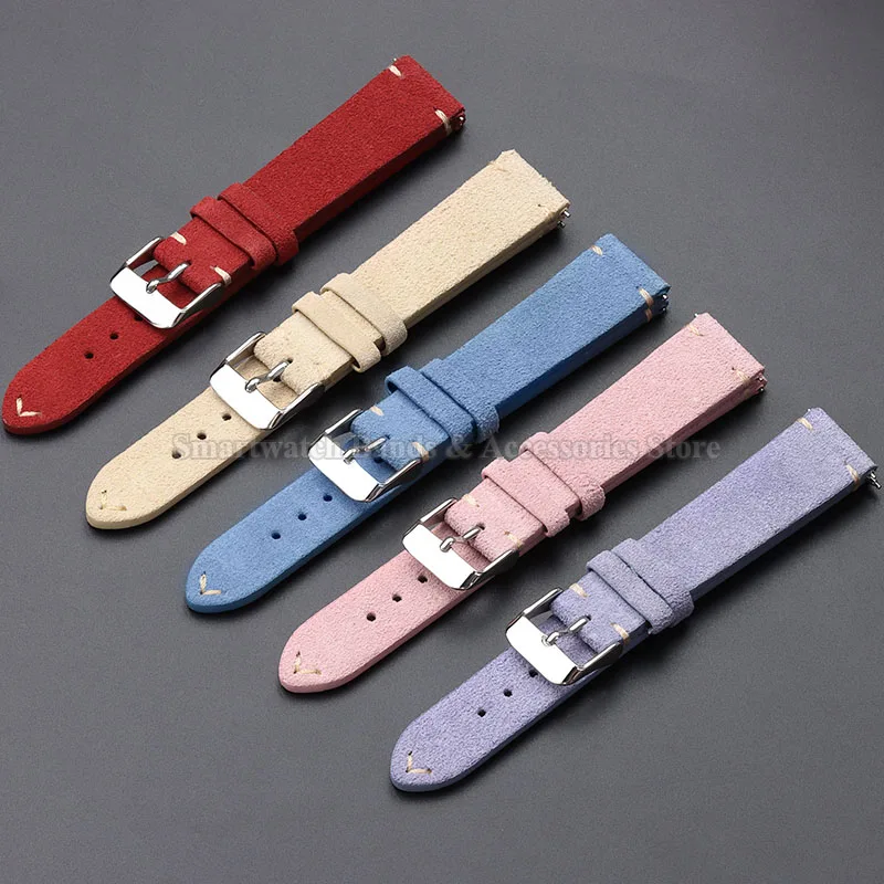 Vintage Suede Leather Quick Release Watch Strap - Handmade Bracelet in Multiple Sizes