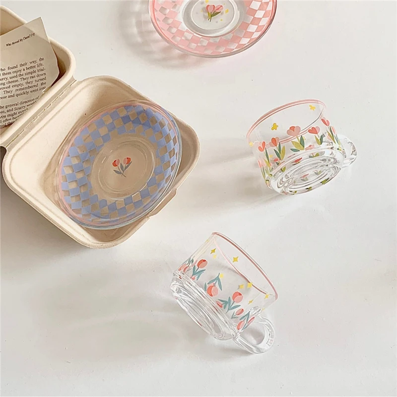 Coffee Cup Saucer Set Creative Coffee Cup Saucer Set Korean Cups Hand-Painted Plant Flower Coffee Mug
