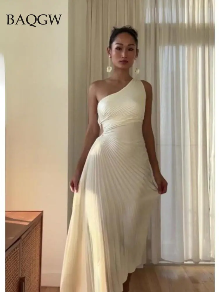 Vestido elegante plisado para mujer cintura alta ajustado elegante