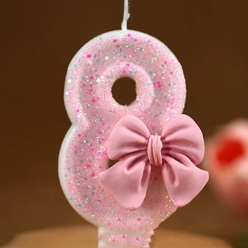 Pink Glitter Number Candles – 0-9 Bow Decorated Cake Toppers, 2.95 Inch Tall, For Birthdays - View #7