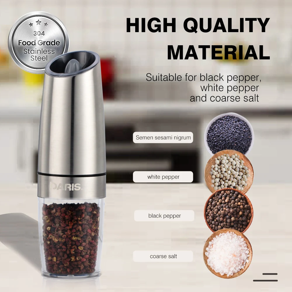 Gravity Electric Salt Pepper Grinder Set Automatic Salt and Pepper Mill Grinders With LED Light Stainless Steel Operated Grinder