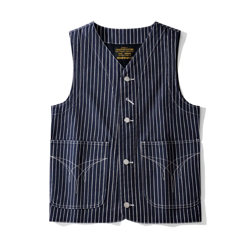 Retro Double-layer Canvas Striped vest Spring Outdoor Camping Hiking Tooling Working Workwear Top Men Women Waist Coat