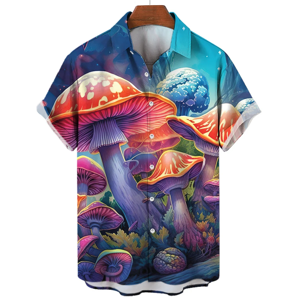 Shirt For Men Mushroom Magic Floral Summer Fashion 3d Printing Harajuku Short Sleeve Street Casual Tops Size Imported Clothing