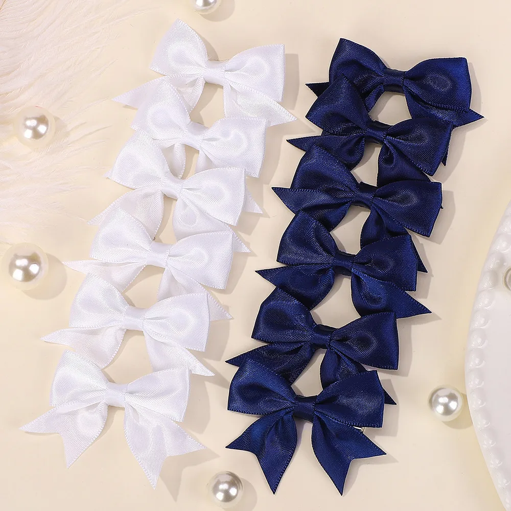 Juego de 24 Lazos para el Cabello de Color Azul Marino y Blanco para Niñas, Elegantes Lazos de Cinta con Cola de Golondrina, Accesorios para el Cabello de Niñas
