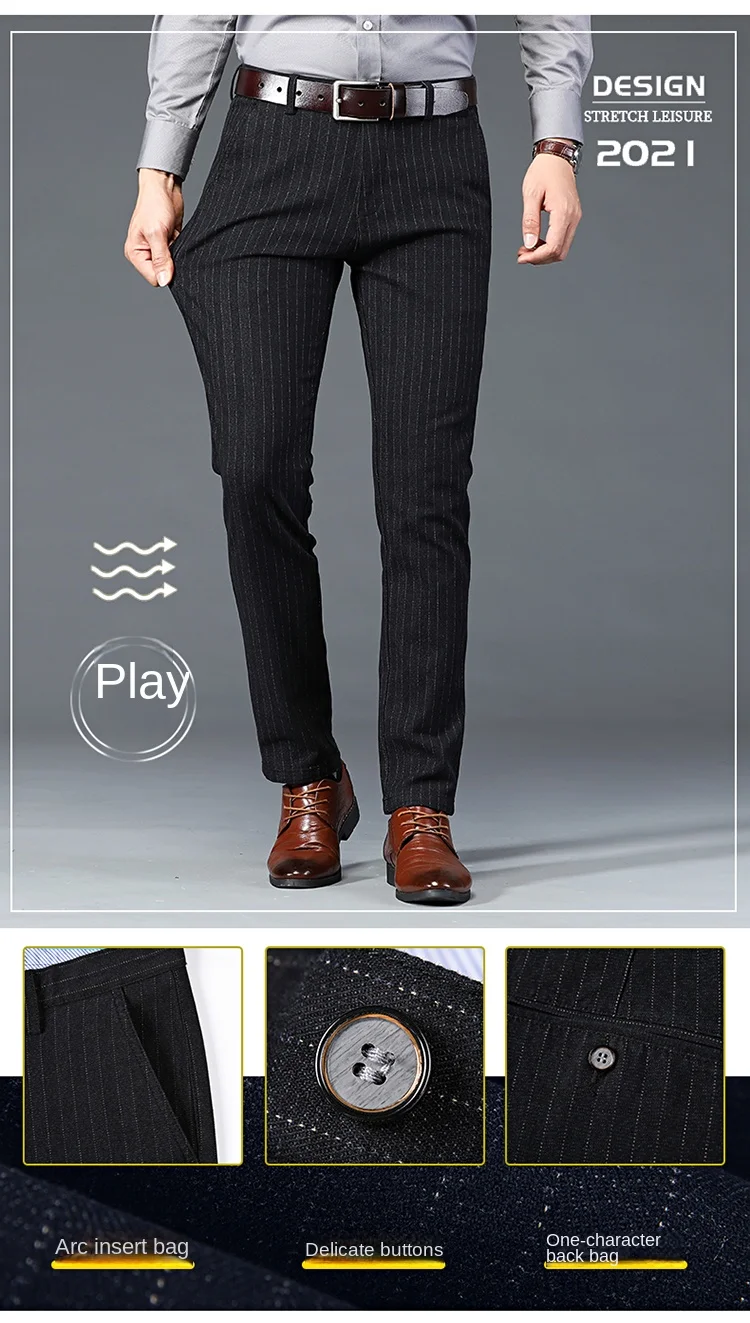 Description Picture 6 of item2024 New Men's Pants Trendy Fashion High-End All-Match Loose Straight Korean Striped Business Casual Trousers