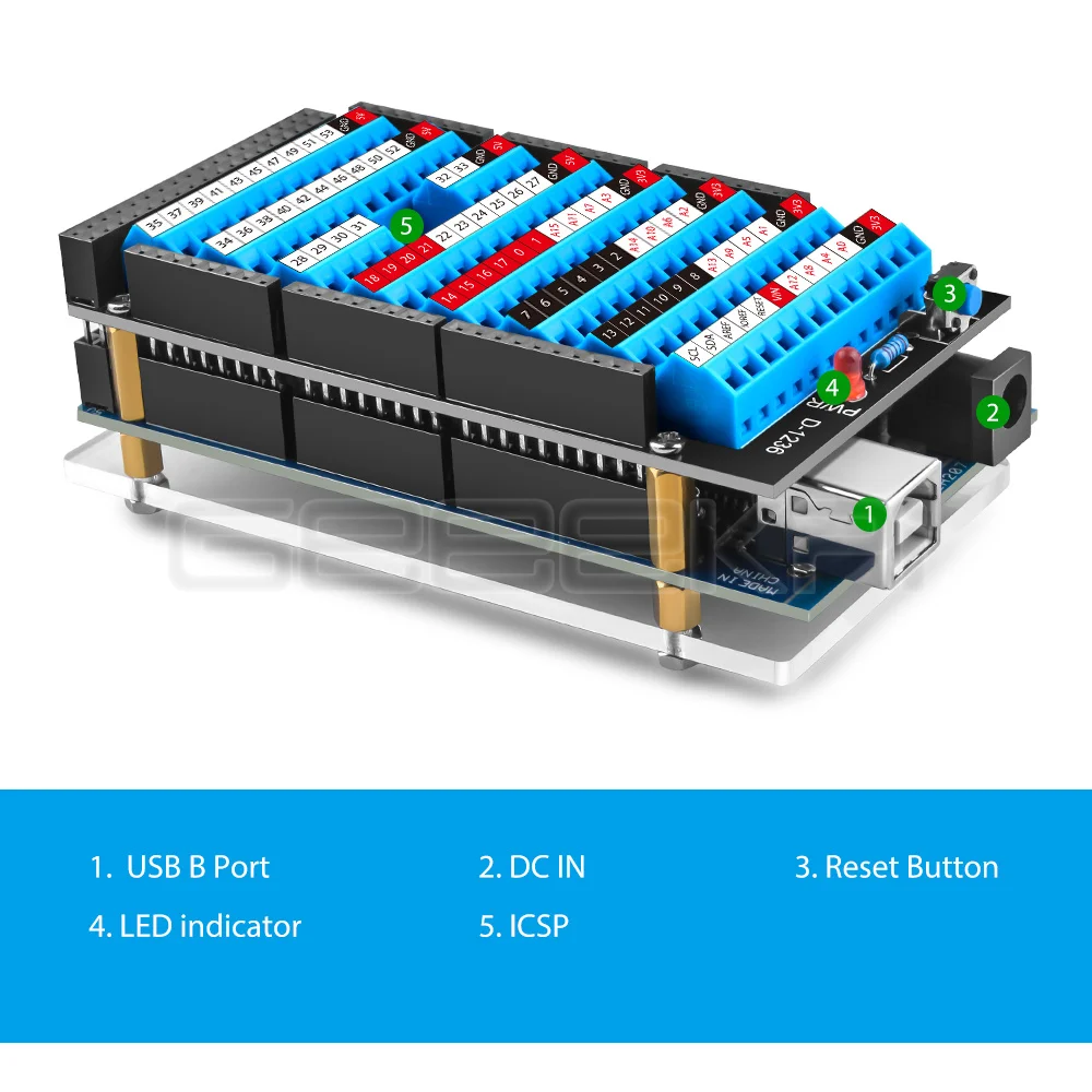 teminal chapéu botão de reset e led