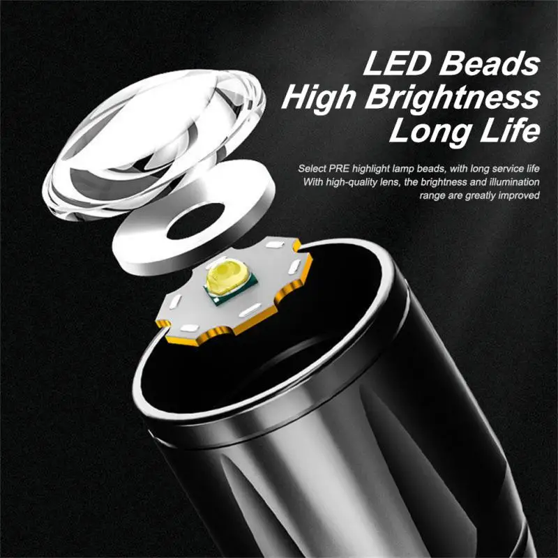 Mini Lampe de Poche LED Étanche et Réglable, Lanterne avec Zoom, Mise au Point, Charge USB, Nouveau, 1 à 10 Pièces, 2023