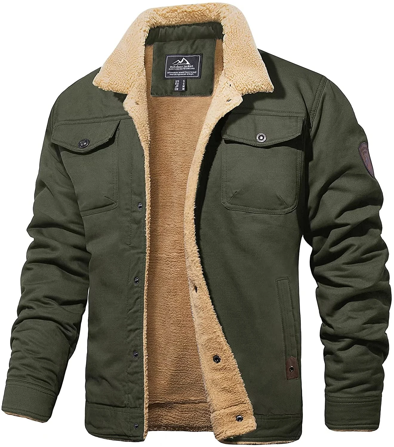2024 Men Turn-down Collar Winter Cotton Jackets Mens Sherpa Trucker Military Parka Green Tactical Cargo Coats Clothes Overcoats