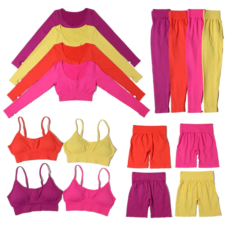 Women Crop Top Shirt Leggings Two Piece Outfit Workout Sport Fitness Wear Gym Suit Yoga Sets
