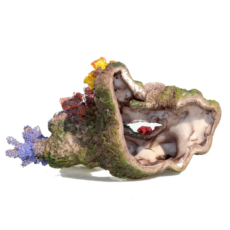 1pc  17x9.5x14cm  Coral background fish tank set  simulation artificial rockery resin creative decoration meal conch shell