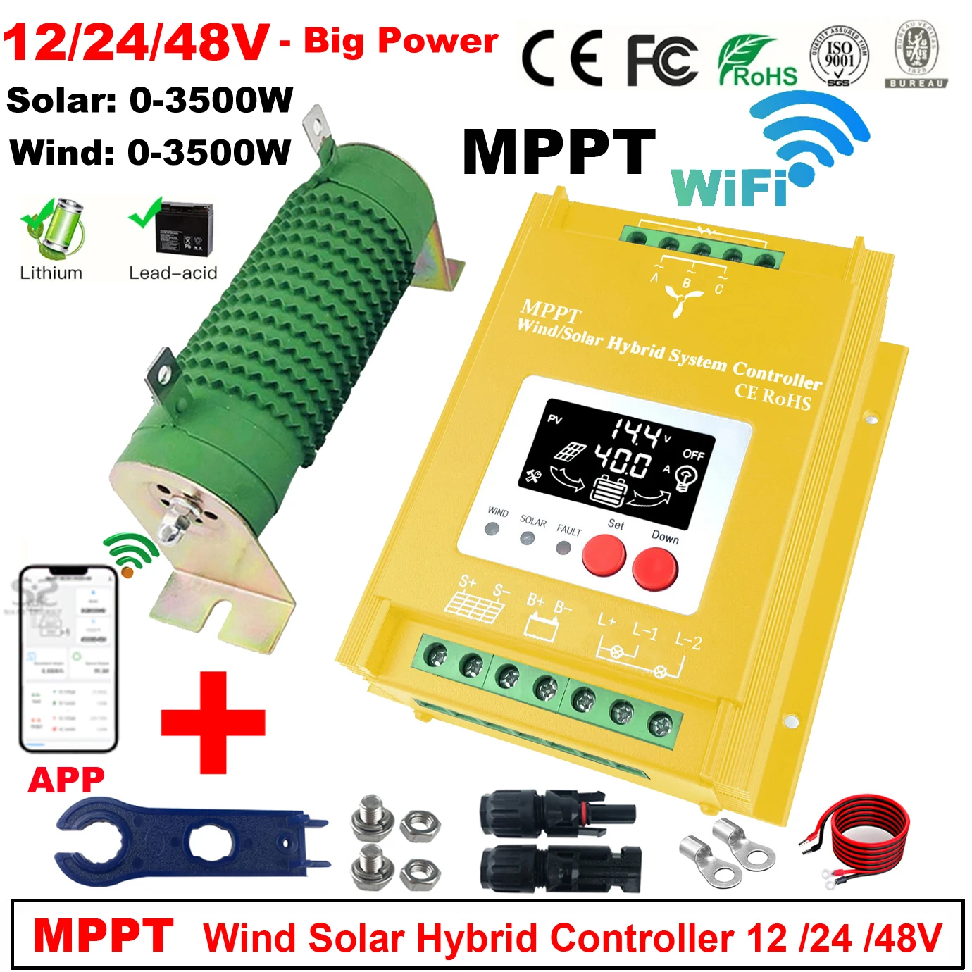 3000W 5000W 7000W MPPT Hybrid Wind Solar Booster Laderegler Wind