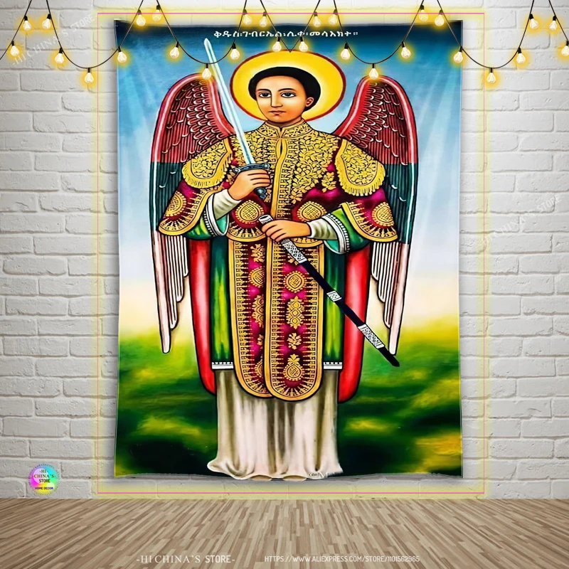 Tapestry Decorations Jesus Virgin Mary Tapestry Home Decorative Angel St. George Wall Hanging Christ Ethiopia Orthodox Room Decor