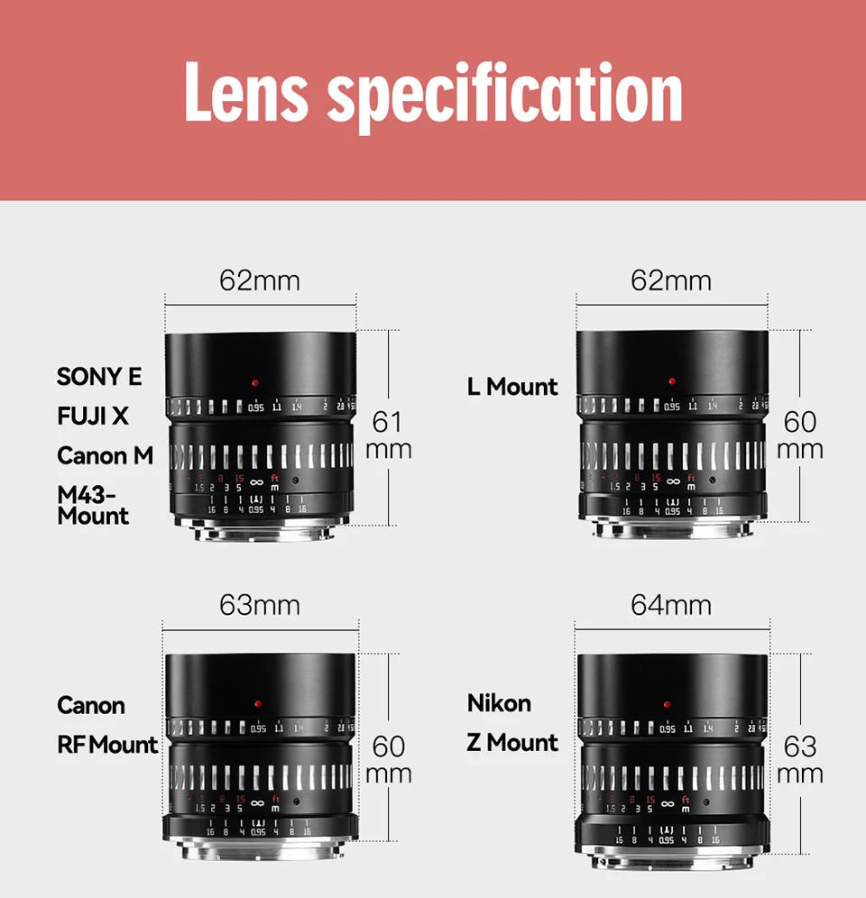 TTArtisan 50mm F0.95 APS-C Portrait Lens for Sony E Canon RF Z XF