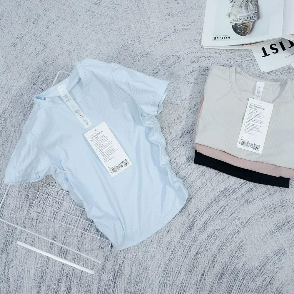 Ribbed Tight women T-Shirt Sexy Waist Shaping Cropped Top Short Sleeve Shirts Gym T-shirt Breathable Yoga Clothes Summer