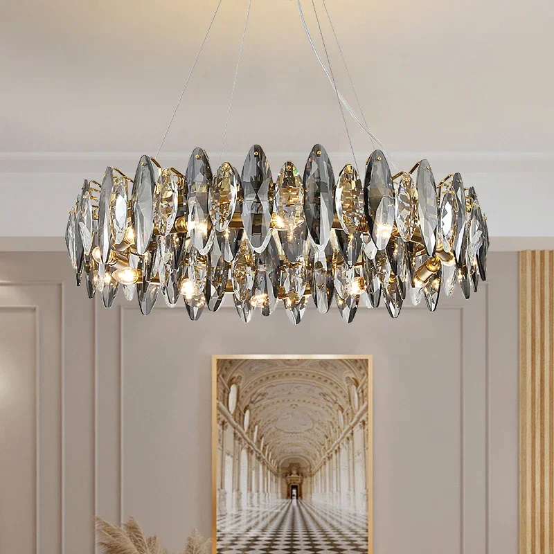 

Luxury Modern Crystal Chandelier Light Round For Living Room Lamp Dining Bedroom Household Indoor LED Lamp Fixtures