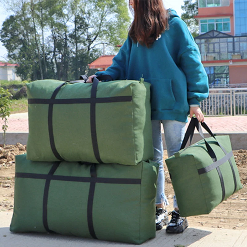 Heavy Duty Extra Large Capacity Storage Bags Green Thickened Canvas Moving Bags Moving Supplies Space Saving Clothes Organizer 5