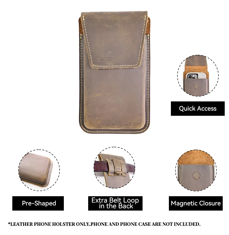 RIYAO-riñonera Vintage para hombre, bolso grande para teléfono móvil, carcasa gruesa de cuero genuino, con funda protectora y soporte de bolsillo