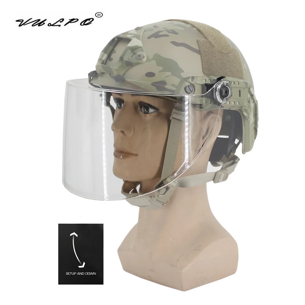 Vulpo New Tactical Helmet Flip Goggles Lente Per Parabrezza Maschera Antisommossa Softair Paintball Fast Mich Helmet Cs Occhiali Di Protezione Del Gio