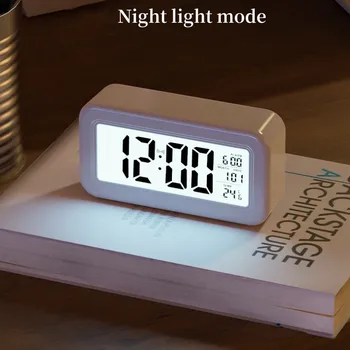 Sveglia digitale alimentata a batteria Data della temperatura con retroilluminazione Orologio da tavolo snooze 12/24 ore Orologio LCD elettronico da comodino muto 1