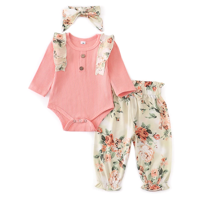 sun baby clothing set Autumn Baby Girl Clothes Sets Fashion Toddler Outfits Long Sleeve Tops Flower Pants Headband Cute 3Pcs Newborn Infant Clothing Baby Clothing Set for boy Baby Clothing Set