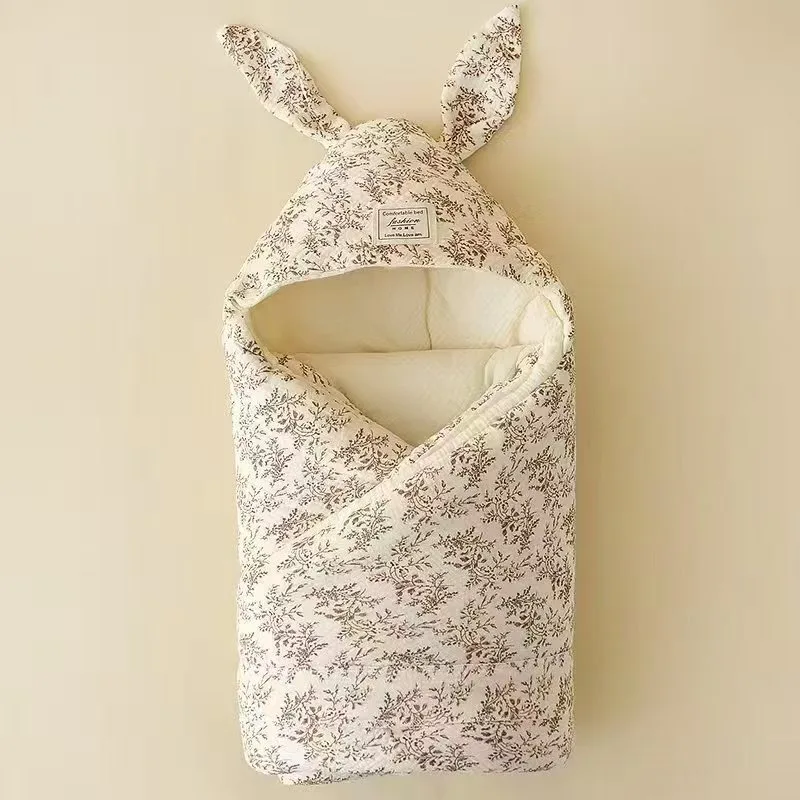 High Quality Cotton Newborn Swaddle Blanket with Cute Bunny Ears Hospital Delivery Wrap Extra Soft Thermal Baby Swaddling New - 2